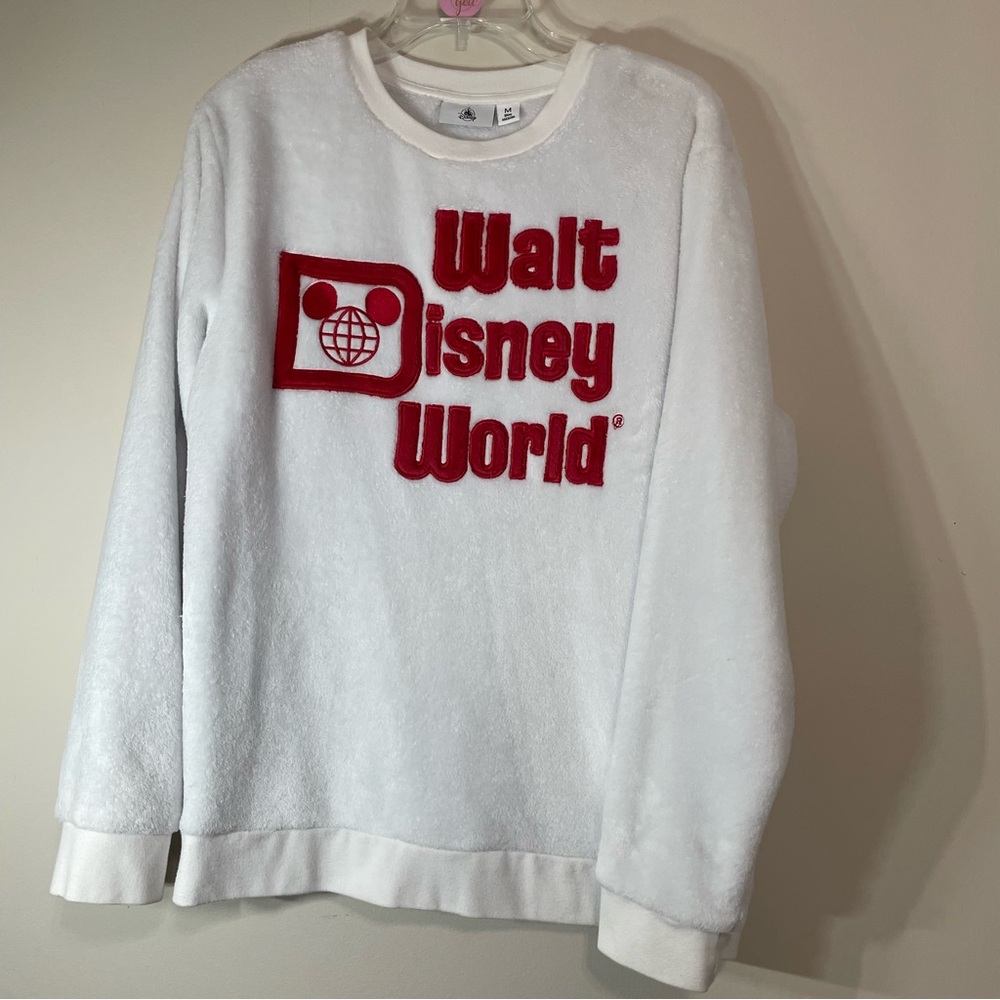 Disney White and Red Plush Fleece Top ~ Size Medium‎ ~ Vacation Ready